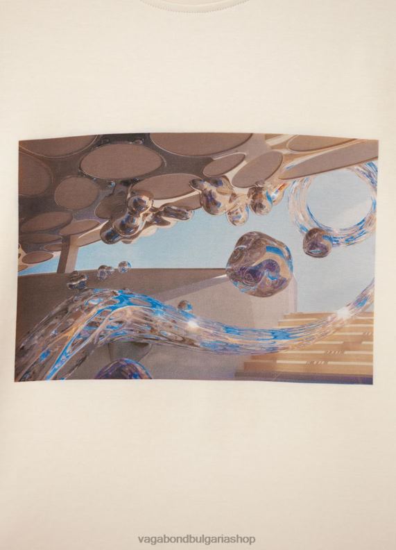 бг Vagabond Жени квадратна тениска x micky ho почти бял текстил 082J2258 облекло