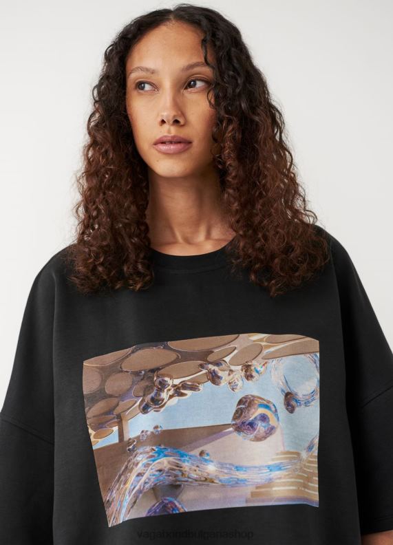 бг Vagabond Жени квадратна тениска x micky ho черен текстил 082J2259 облекло