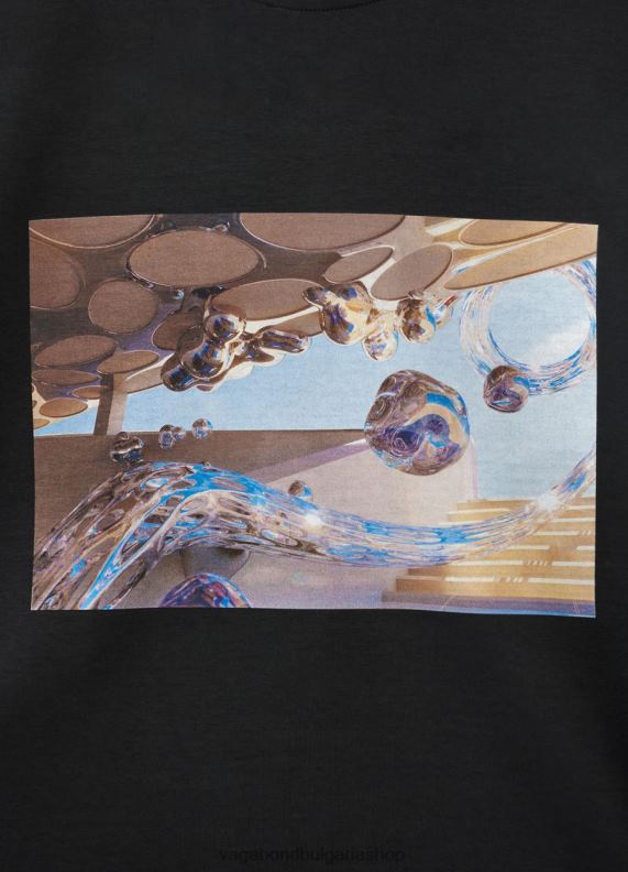 бг Vagabond Жени квадратна тениска x micky ho черен текстил 082J2259 облекло